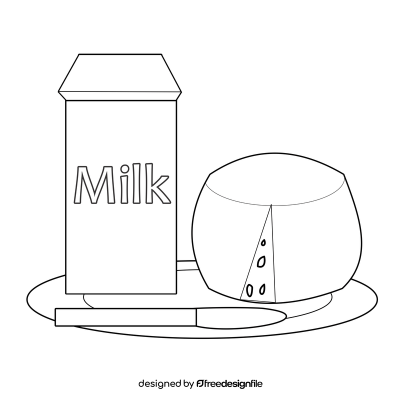 Breakfast with milk and cheese black and white clipart