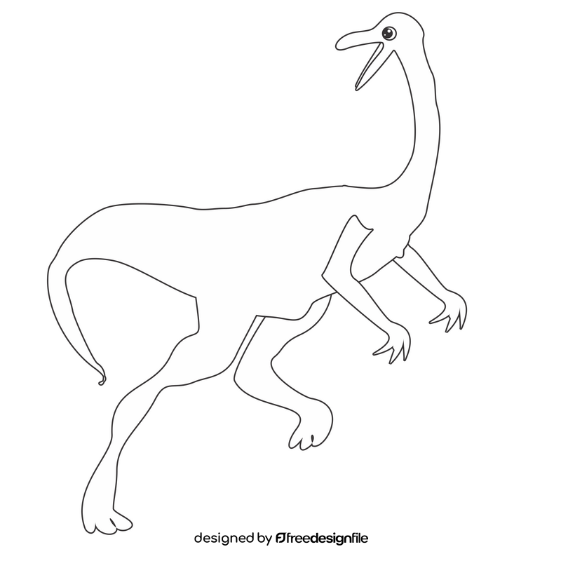 Gallimimus dinosaur drawing black and white clipart