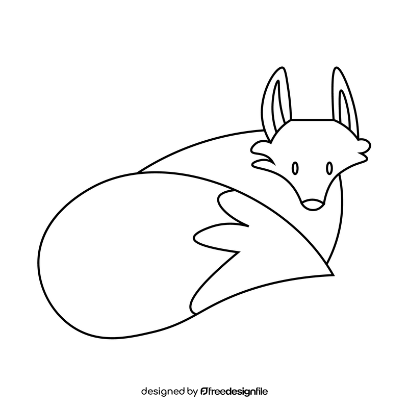 Fox sitting cartoon drawing black and white clipart