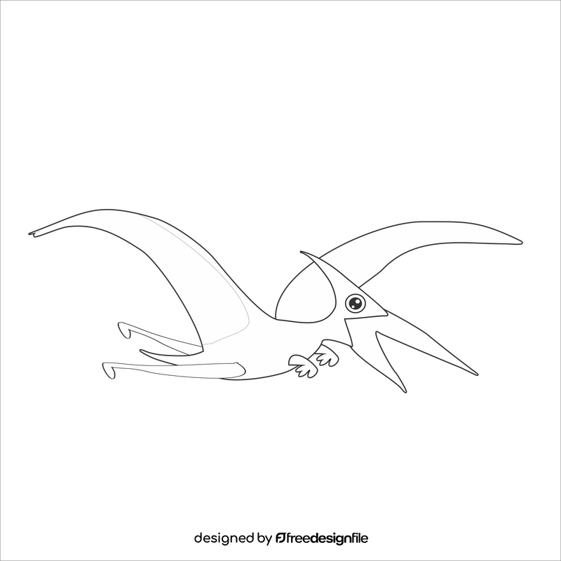 Pterodactyl flying dinosaur black and white clipart