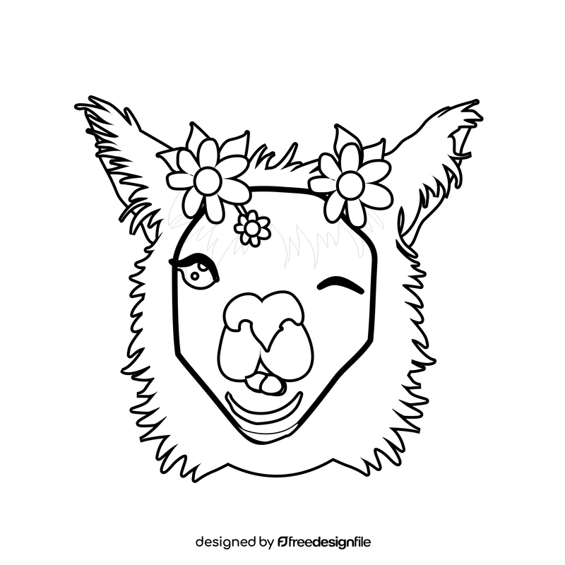 Llama head black and white clipart