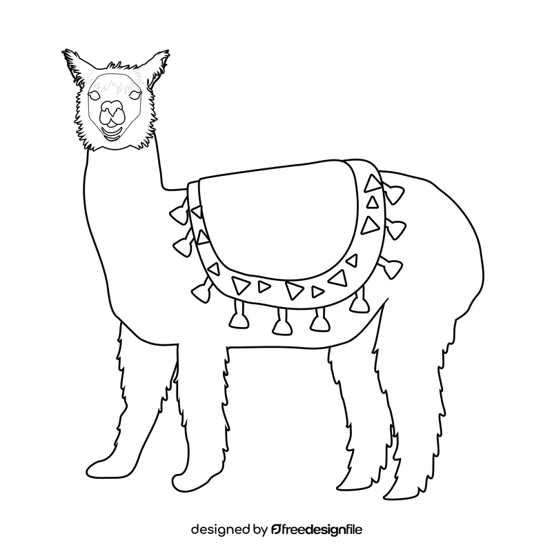 Cute llama black and white clipart