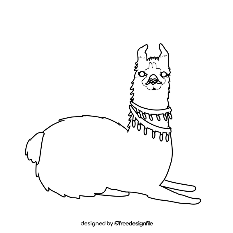 Cute llama sitting illustration black and white clipart