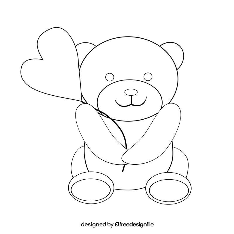 Cute teddy bear black and white clipart
