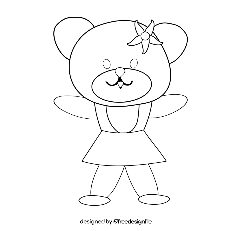 Cute teddy bear in skirt black and white clipart