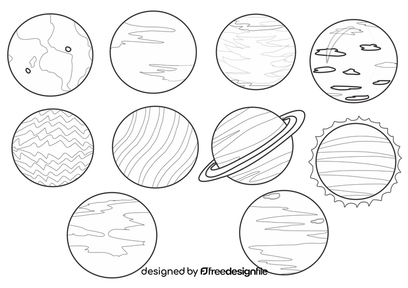 Planets cartoon black and white vector
