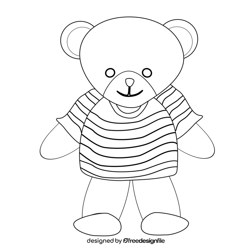 Teddy bear in stripped t shirt black and white clipart