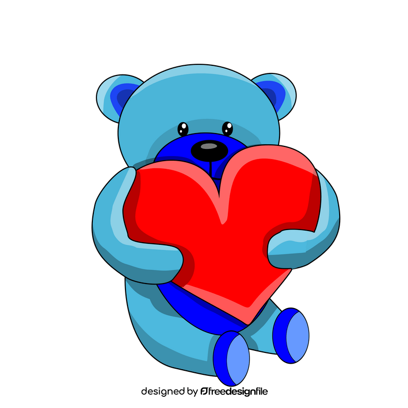 Blue teddy bear holding a heart clipart