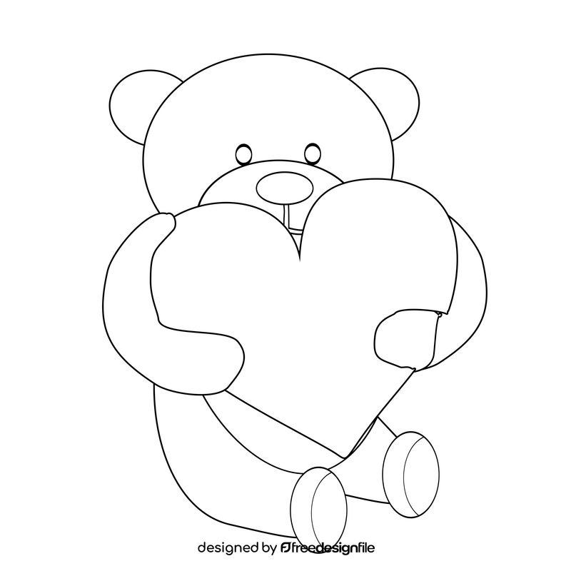 Teddy bear holding a heart black and white clipart