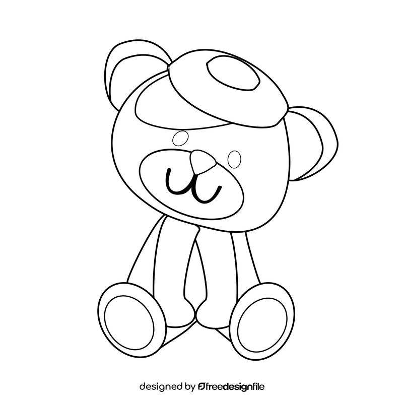 Teddy bear with cap black and white clipart