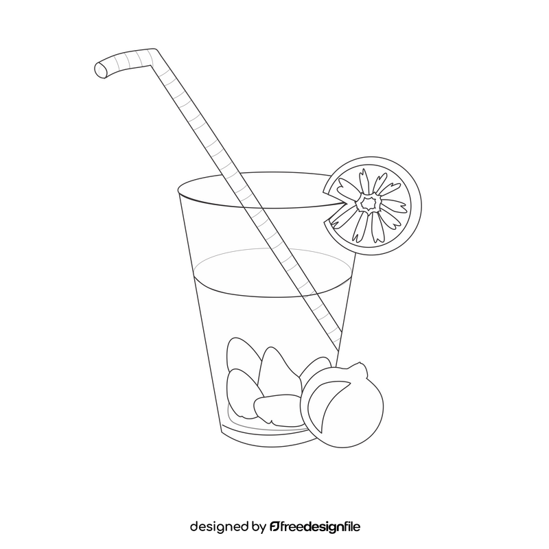 Lemon juice on a glass black and white clipart