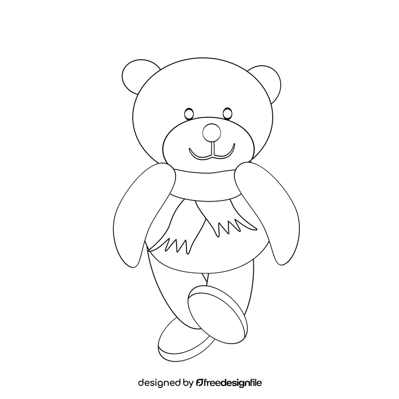 Teddy bear with scarf drawing black and white clipart