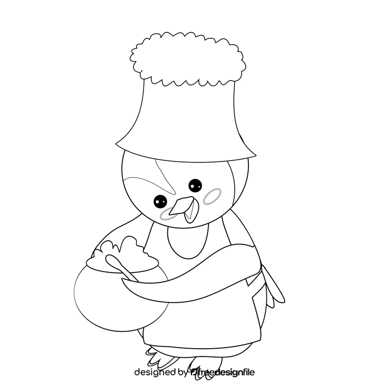 Cute penguin cooking black and white clipart