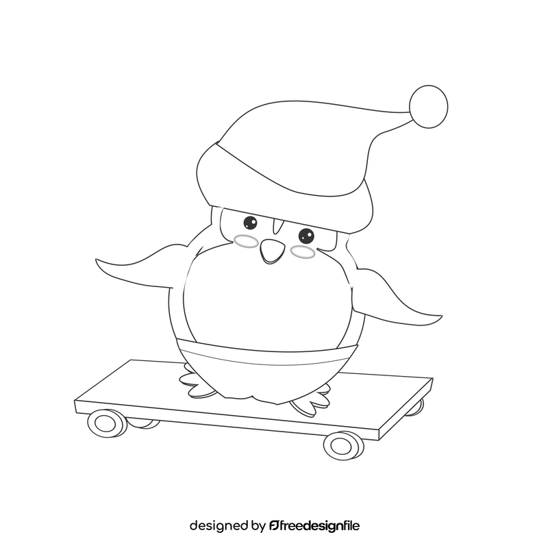 Cute penguin skating black and white clipart