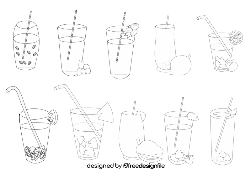 Glasses of fresh fruit juice black and white vector