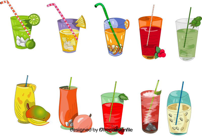Glasses of fresh fruit juice vector