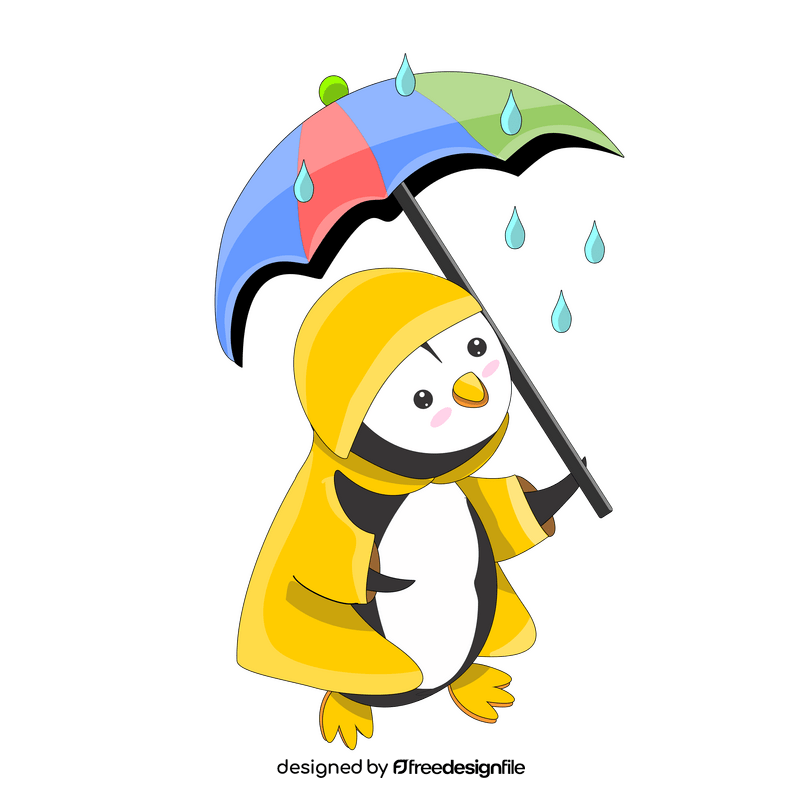 Cute penguin in the rain drawing clipart