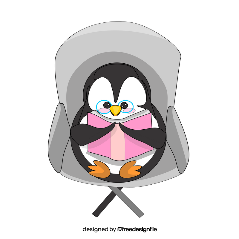 Penguin reading cartoon clipart