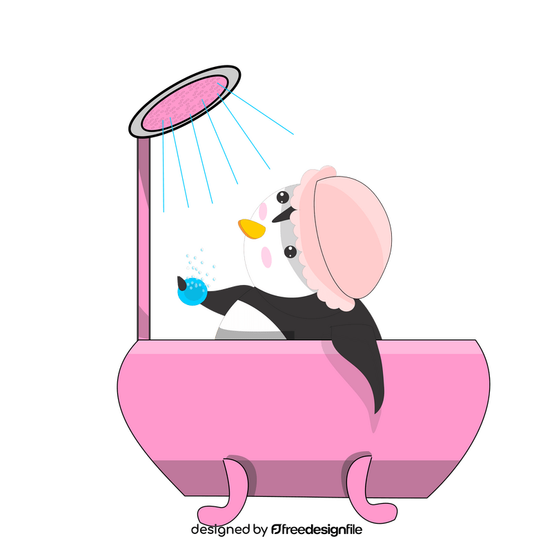 Free penguin having bath clipart