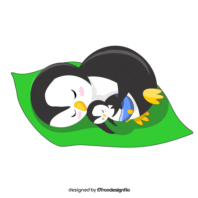 Mom and baby penguins sleeping clipart
