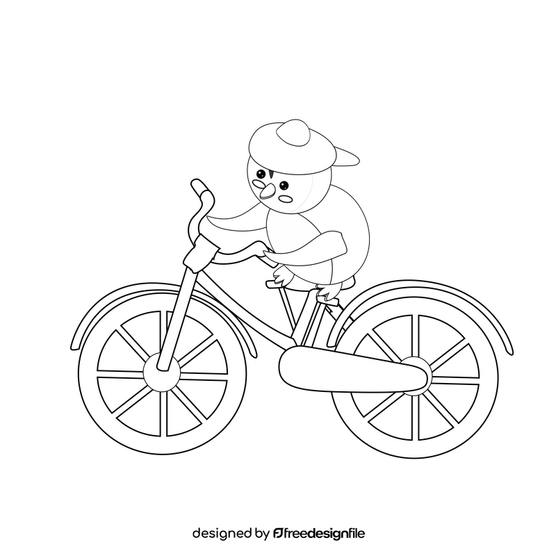 Penguin riding a bike illustration black and white clipart