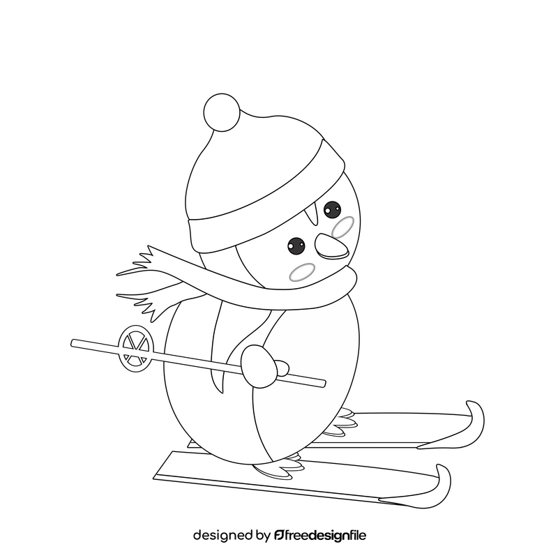 Cartoon penguin ice skating black and white clipart