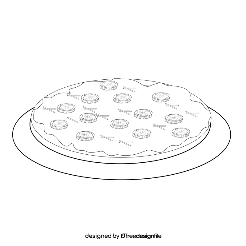 Cartoon banana pizza black and white clipart