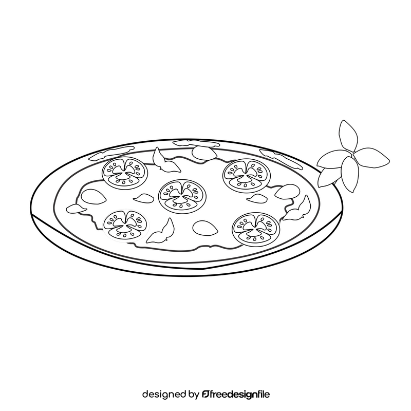 Pepperoni and basil pizza illustration black and white clipart