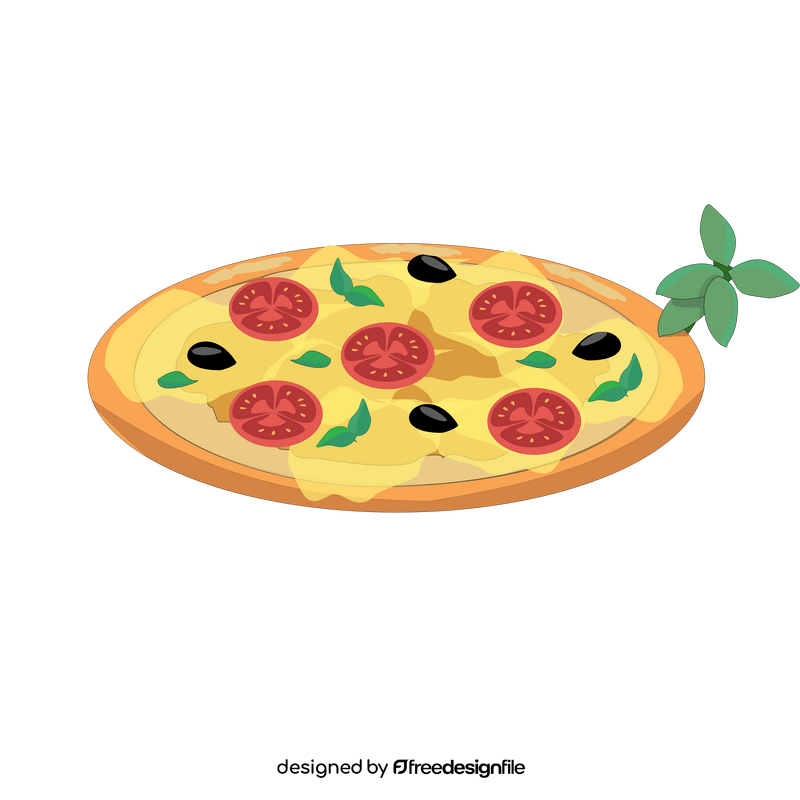Pepperoni and basil pizza illustration clipart