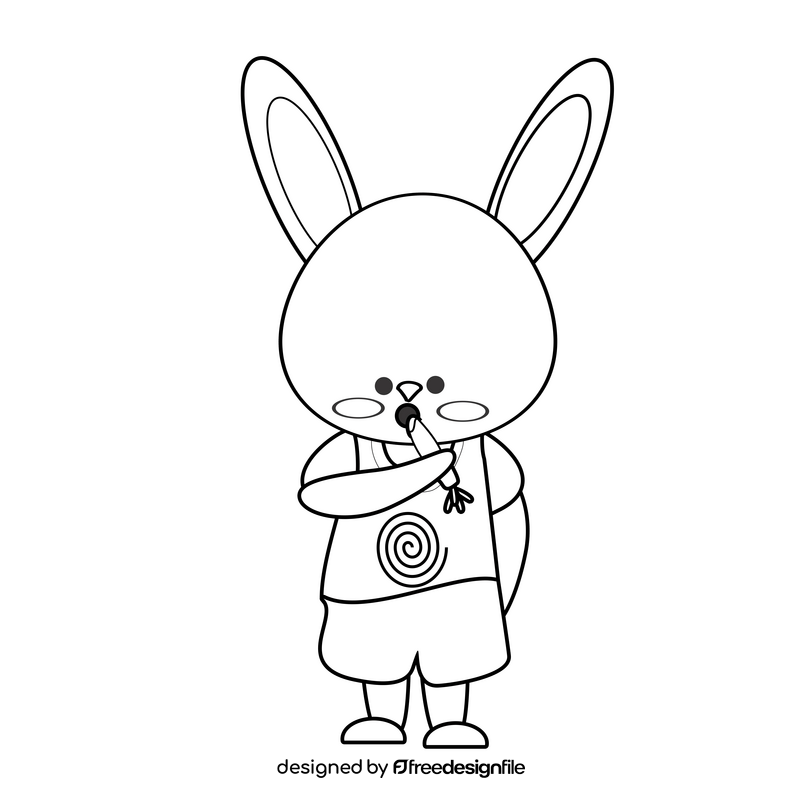 Free rabbit eating black and white clipart