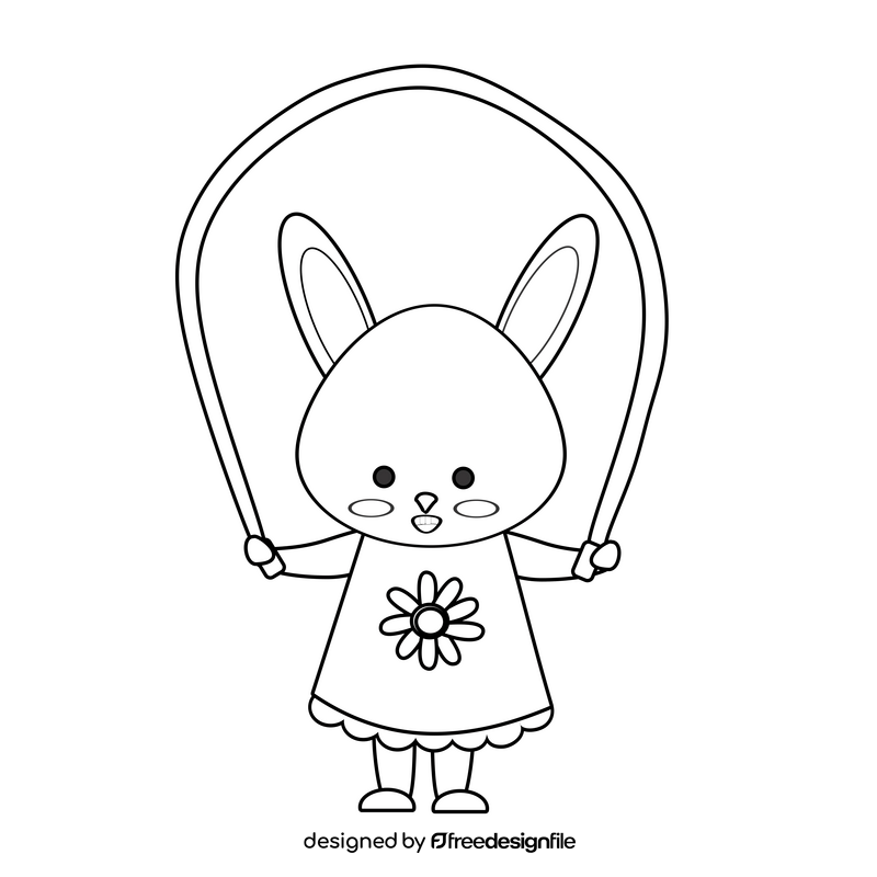 Rabbit jumping rope black and white clipart