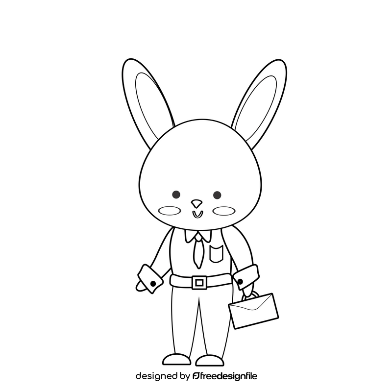 Free rabbit going to work black and white clipart