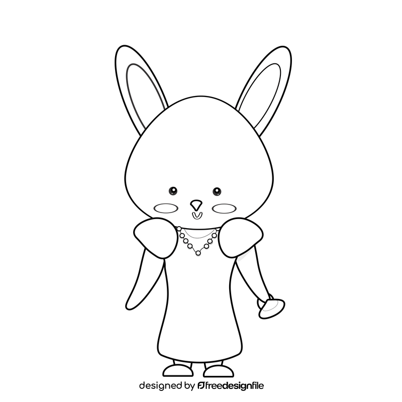 Cute rabbit in a dress black and white clipart
