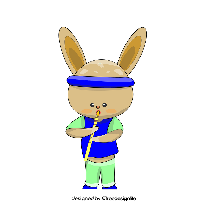 Rabbit playing flute cartoon clipart
