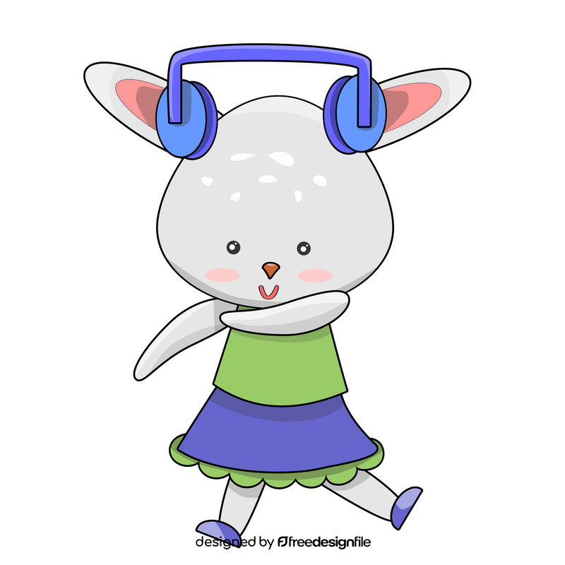 Rabbit listening to the music and dancing clipart