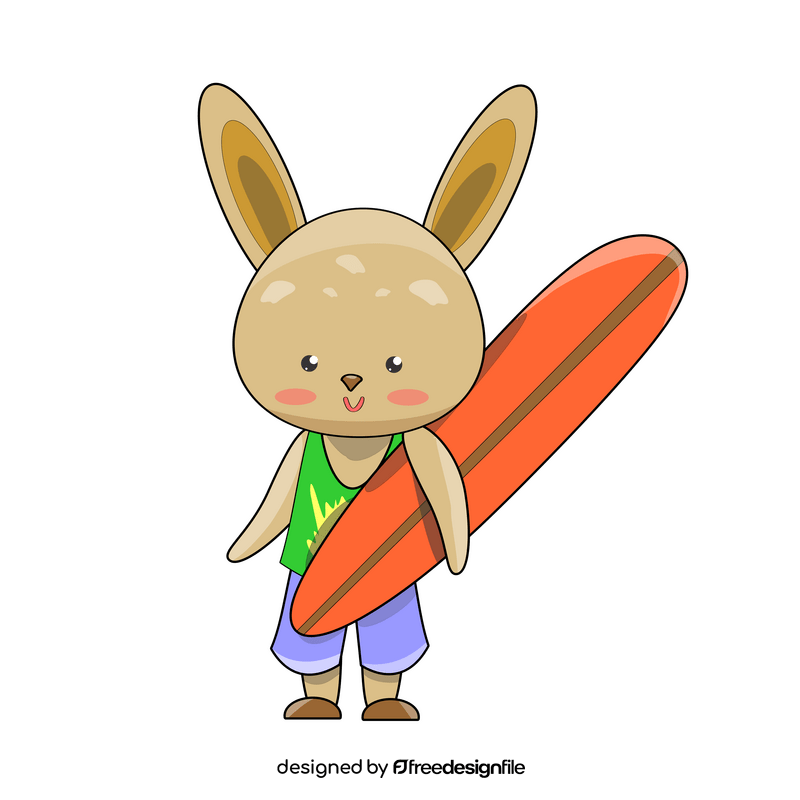 Rabbit going to the beach to surf clipart
