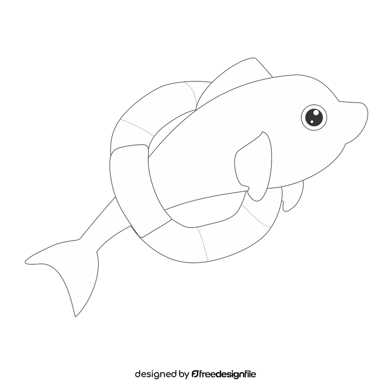 Cute dolphin swimming illustration black and white clipart