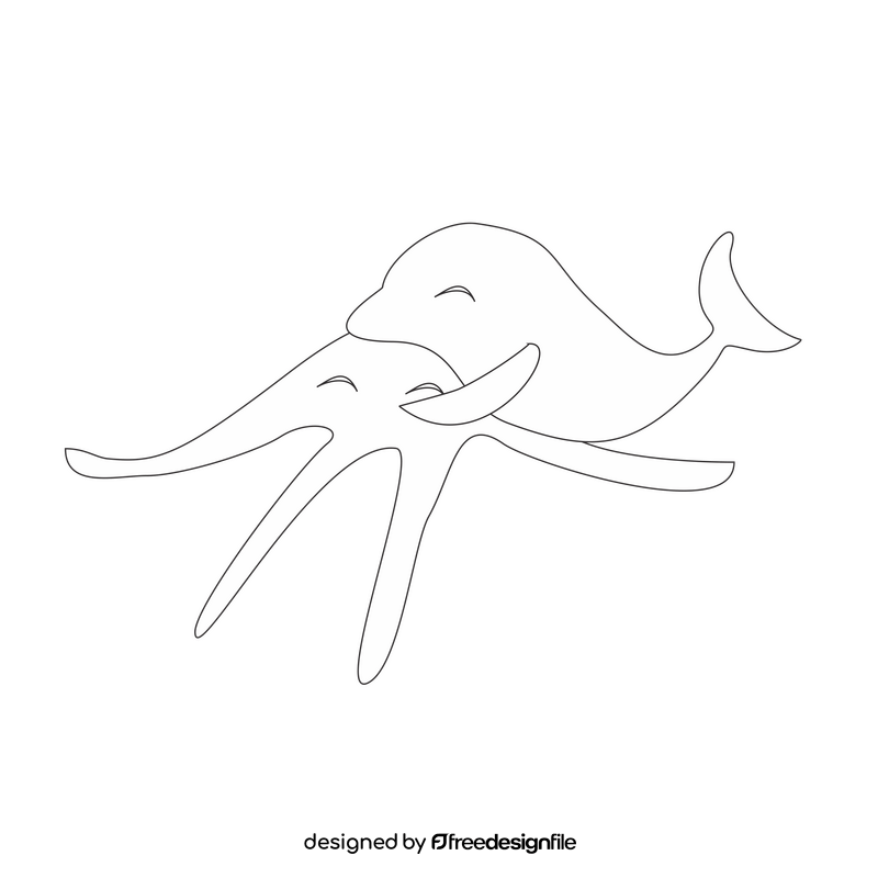 Dolphin sleeping drawing black and white clipart