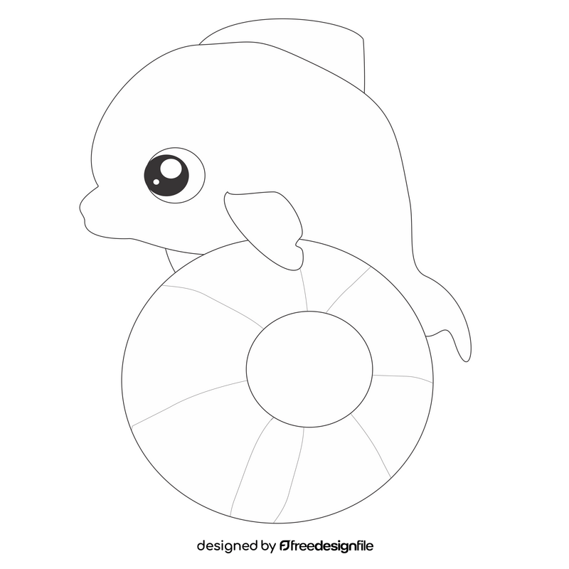 Baby dolphin playing with ball black and white clipart