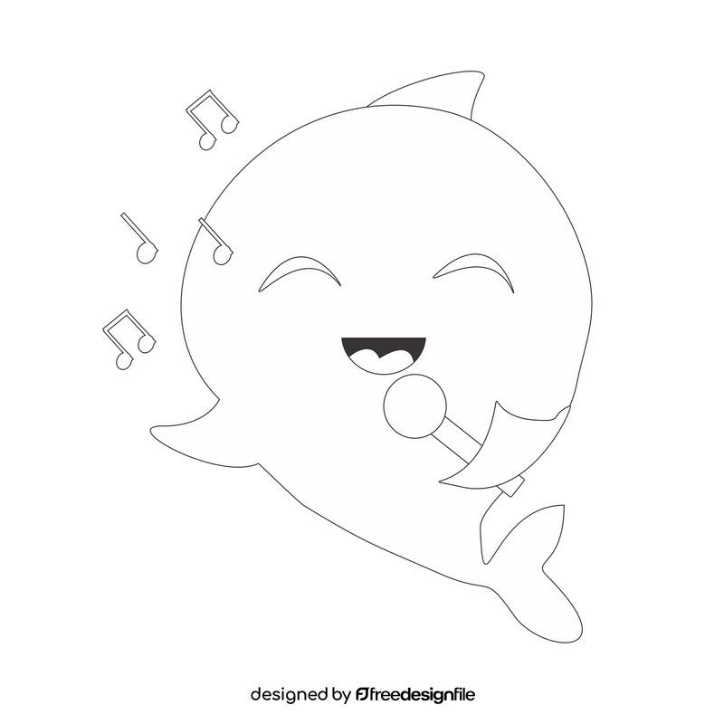 Cute dolphin singing illustration black and white clipart