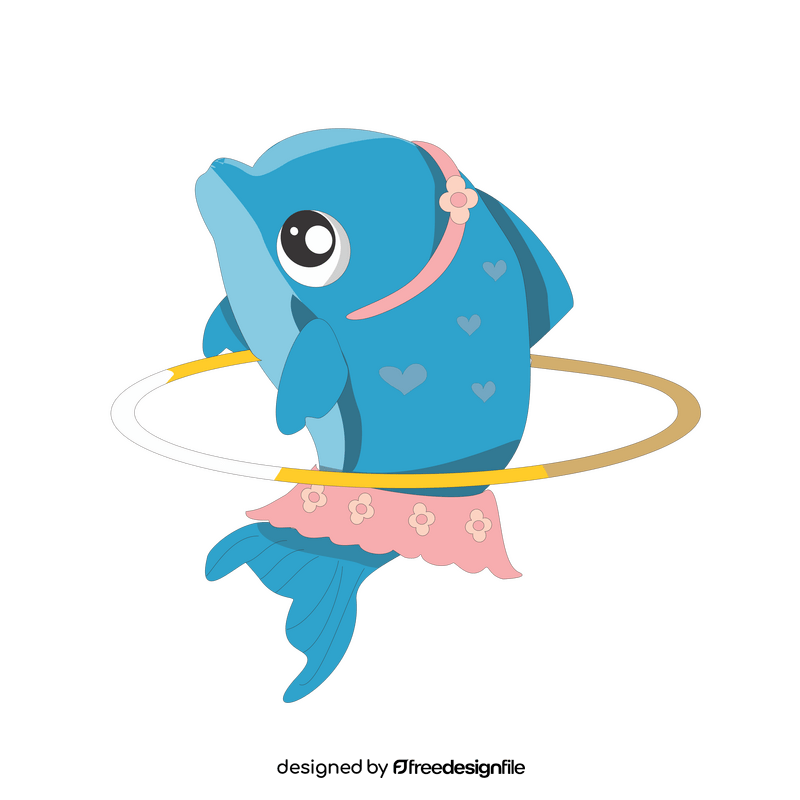 Cartoon baby dolphin playing with hula hoop clipart
