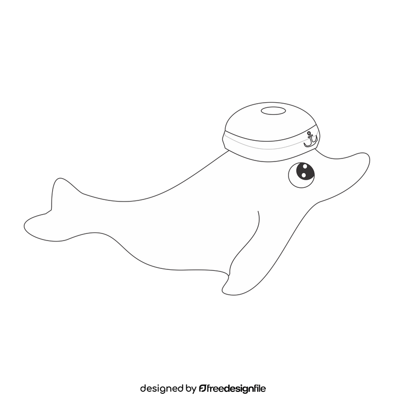 Dolphin going to work cartoon black and white clipart