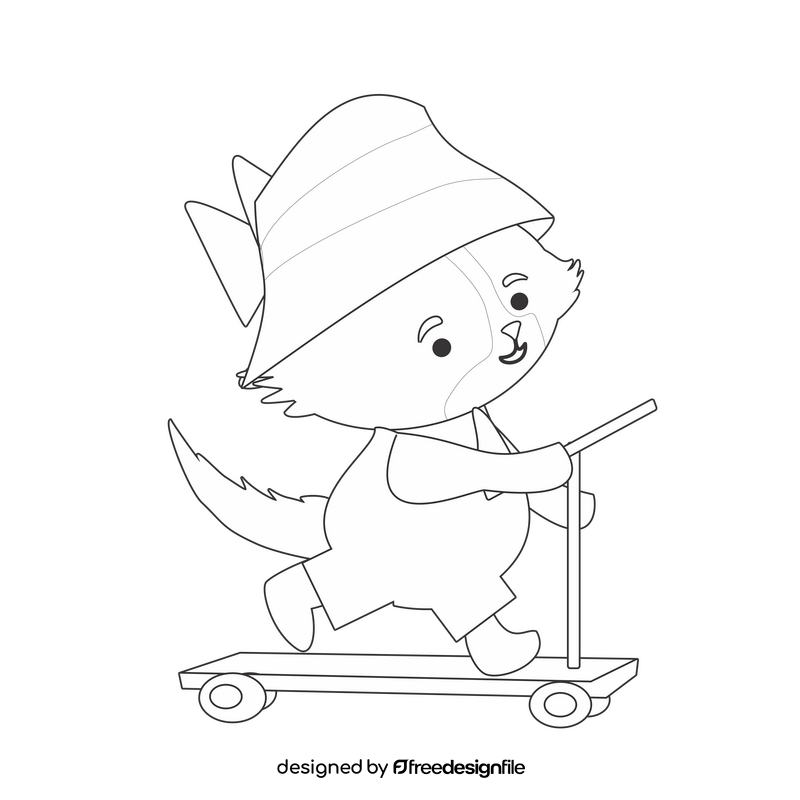 Free fox in a scooter black and white clipart
