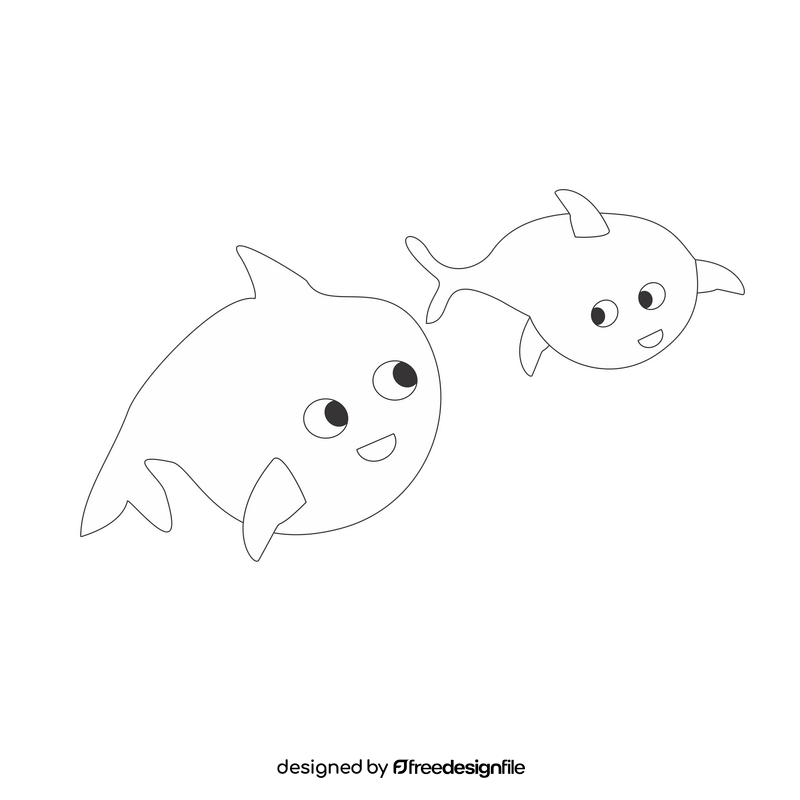 Free mom and baby dolphins black and white clipart