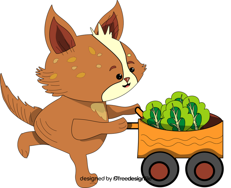Cartoon fox working in the garden clipart