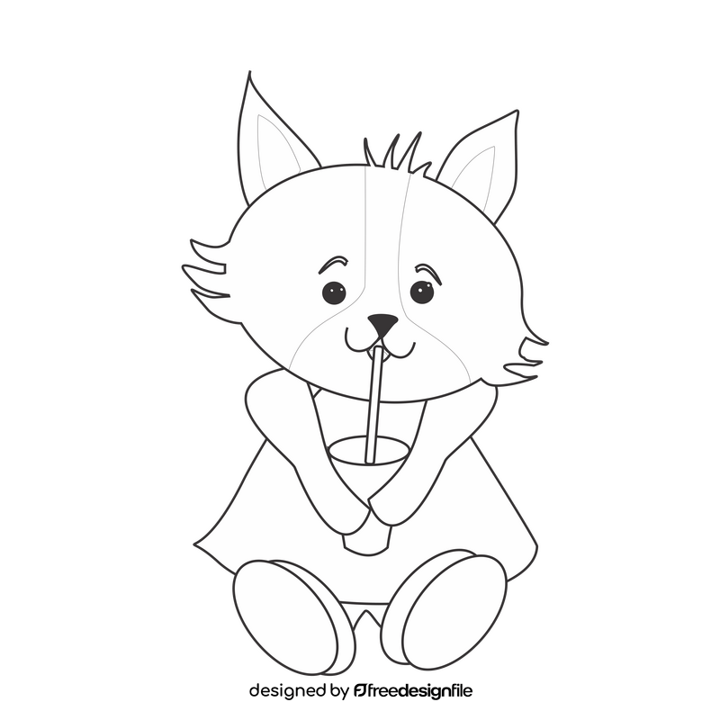 Fox drinking juice black and white clipart