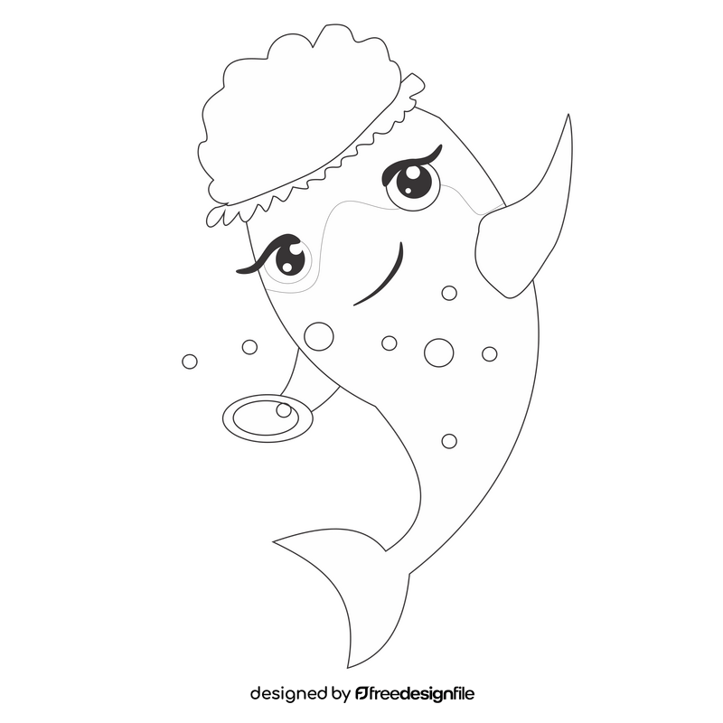 Cartoon dolphin washing hair black and white clipart