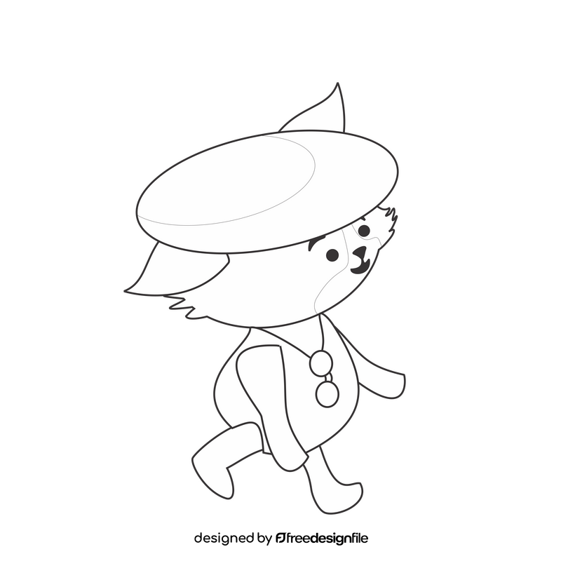 Cute fox going to the beach black and white clipart