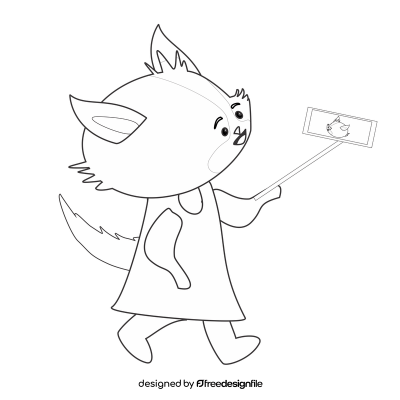 Free fox taking selfie black and white clipart