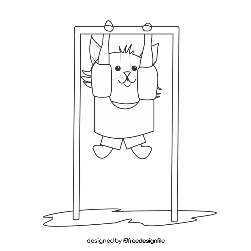 Fox exercising on horizontal bar black and white clipart